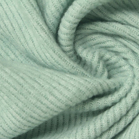 Brushed Polyester Viscose Stretch Rib Knit Fabric, 210 gsm, 160 cm — Green