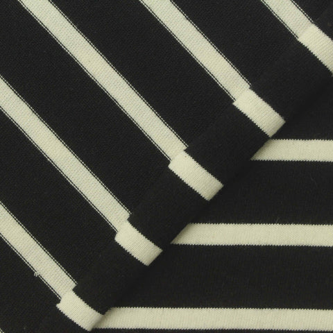 White Horizontal-Stripe Jersey Knit, Poly-Cotton