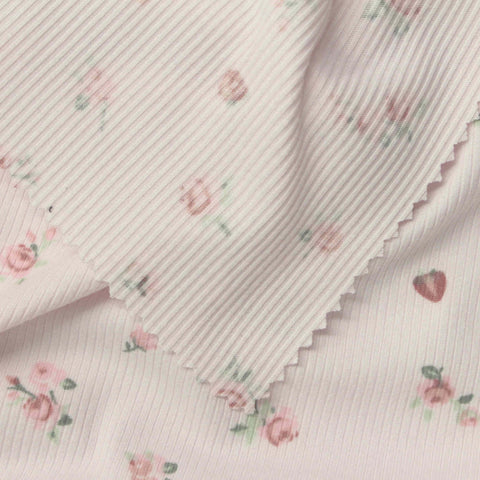 Pink Floral Rib Knit, Polyester