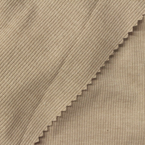 Polyester Viscose Stretch Rib Knit Fabric, 250 gsm, 109 cm — Khaki