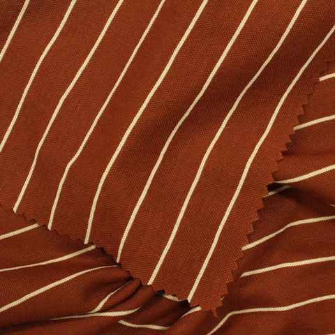 Rust Horizontal-Stripe Piqué Knit, Viscose-Nylon