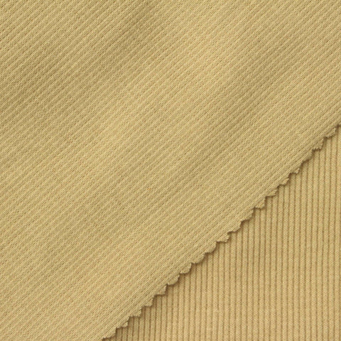Beige Ribbed Rib Knit, Cotton-Poly