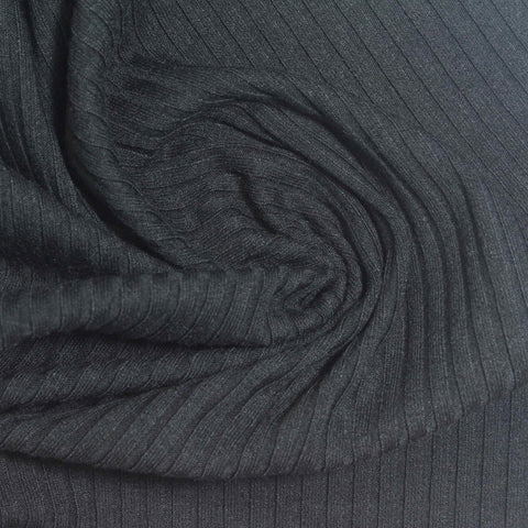 Dark Grey Marl Rib Knit, Polyester, 328 gsm