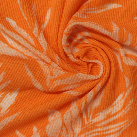 White Leaf Rib Knit, Cotton-Poly