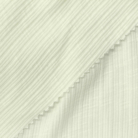 Slub Polyester Cotton Stretch Rib Knit Fabric, 220 gsm, 145 cm — Beige