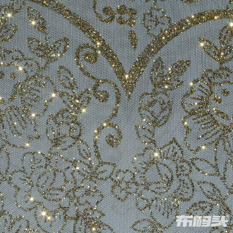 Gold Glitter-Floral Mesh, Polyester