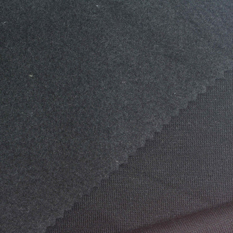 Brushed Polyester Cotton French Terry Fabric, 280 gsm, 150 cm — Black