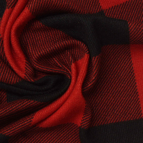 Red Plaid Chunky Knit, Polyester, 170 gsm