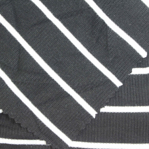 White Horizontal-Stripe Rib Knit, Poly-Viscose, 220 gsm, ref EF-254250