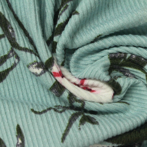 Pink Flowers Rib Knit, Polyester, 165 gsm, ref EF-234513