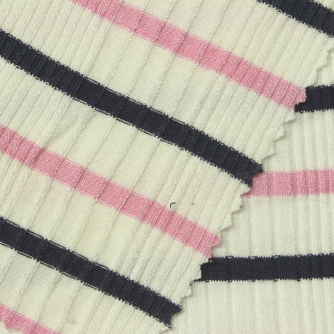 Navy Stripes Rib Knit, Viscose, 240 gsm