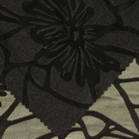 Khaki Abstract-Floral Velvet, Poly-Nylon