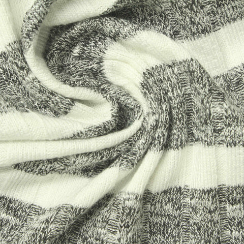 White Horizontal-Stripe Rib Knit, Viscose-Poly, 220 gsm