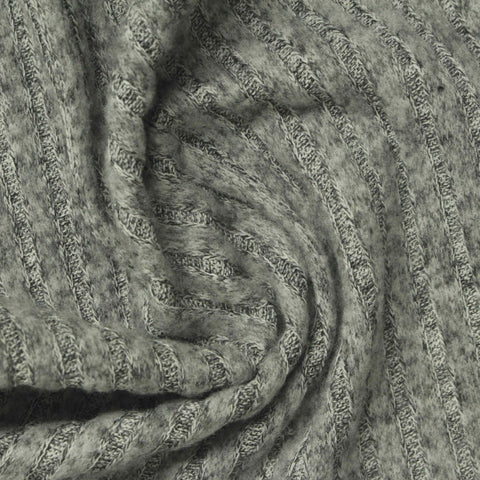 Dark Grey Marl Rib Knit, Poly-Viscose, 220 gsm