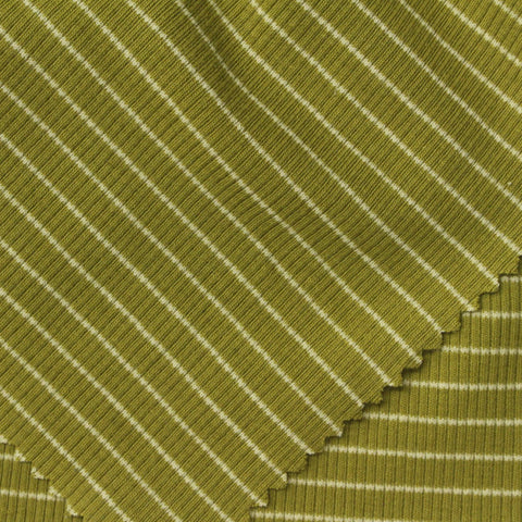 Olive Horizontal-Stripe Rib Knit, Cotton