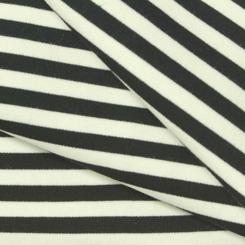 Black Horizontal-Stripe Ponte Knit, Viscose-Nylon, 315 gsm