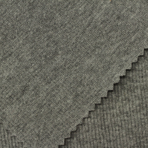 Heather Grey Marl Rib Knit, Poly-Cotton, 307 gsm