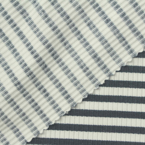 Dark Grey Horizontal-Stripe Rib Knit, Cotton-Poly