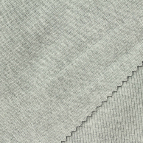 Light Grey Marl Rib Knit, Poly-Cotton, 430 gsm