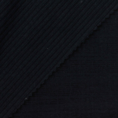 Cotton Polyester Blend Stretch Rib Knit Fabric, 265 gsm, 168 cm — Black