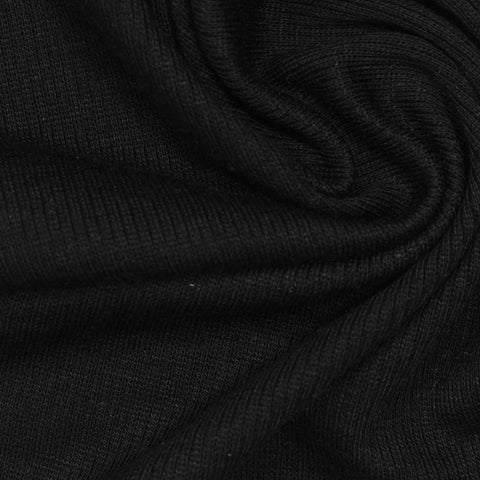 Polyester Viscose Stretch Rib Knit Fabric, 295 gsm — Black