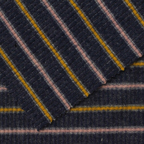 Dark Blue Horizontal-Stripe Rib Knit, Poly-Viscose, 290 gsm
