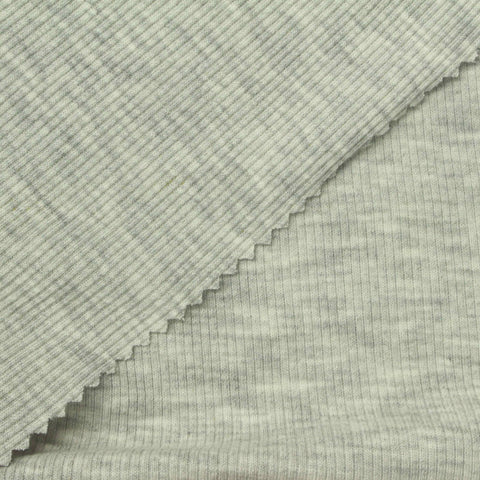 Light Grey Heathered-Marl Rib Knit, Cotton-Poly, 160 gsm