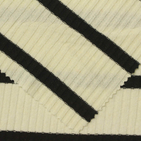 Black Horizontal-Stripe Rib Knit, Poly-Cotton, 190 gsm