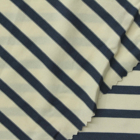 Navy Horizontal-Stripe Jersey Knit, Polyester, 150 gsm