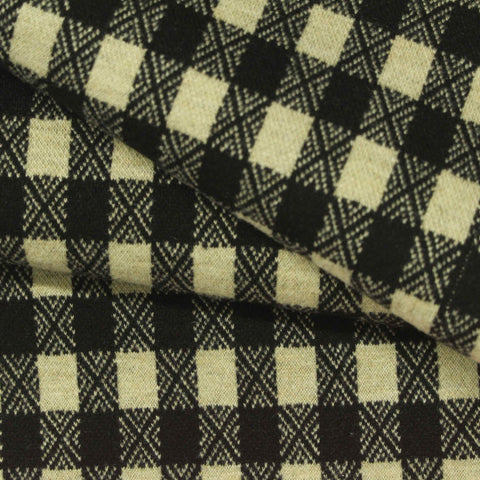 Black Plaid Interlock Knit, Poly-Viscose, 407 gsm