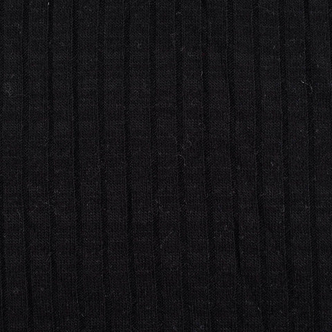 Striped Polyester Stretch Rib Knit Fabric — Black
