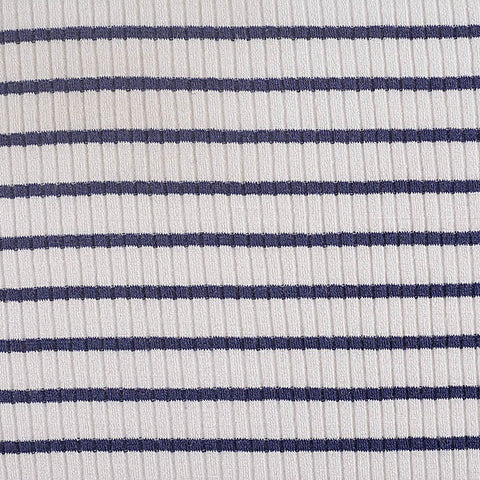 Navy Horizontal-Stripe Rib Knit, Polyester, 255 gsm
