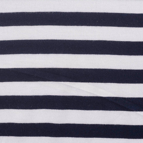 Navy Horizontal-Stripe Jersey Knit, Poly-Viscose, 140 gsm