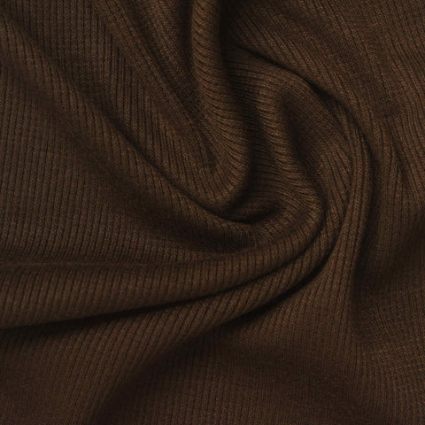 Brown Ribbed Rib Knit, Poly-Cotton