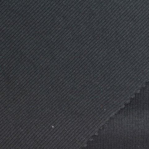 Cotton Polyester Stretch Rib Knit Fabric, 320 gsm, 120 cm — Black