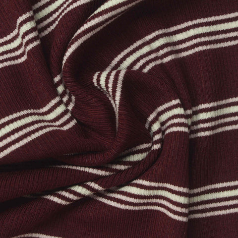 Maroon Stripes Rib Knit, Viscose