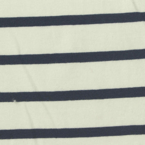 Navy Horizontal-Stripe Jersey Knit, Cotton, 170 gsm