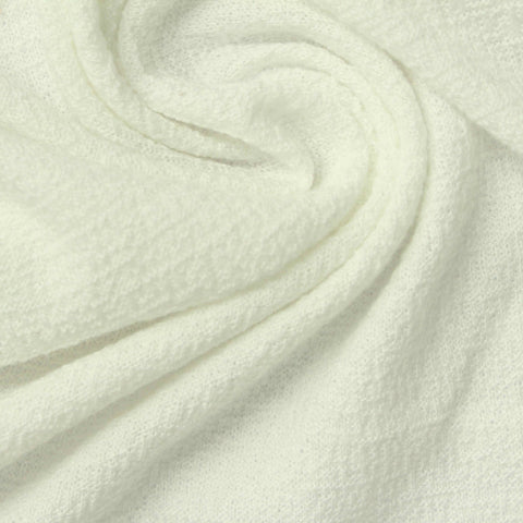 Jacquard Polyester Viscose Stretch Pointelle Knit Fabric, 220 gsm, 145 cm — White