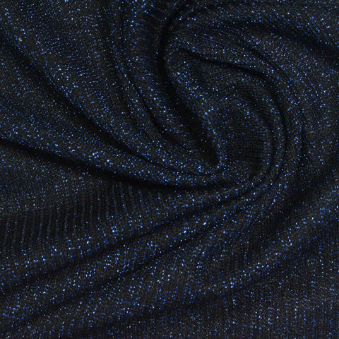 Dark Blue Marl Rib Knit, Viscose-Metallic