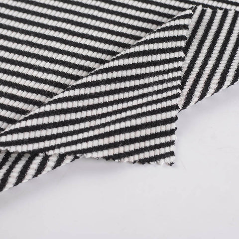 Black Horizontal-Stripe Rib Knit, Viscose, 190 gsm, 131 cm