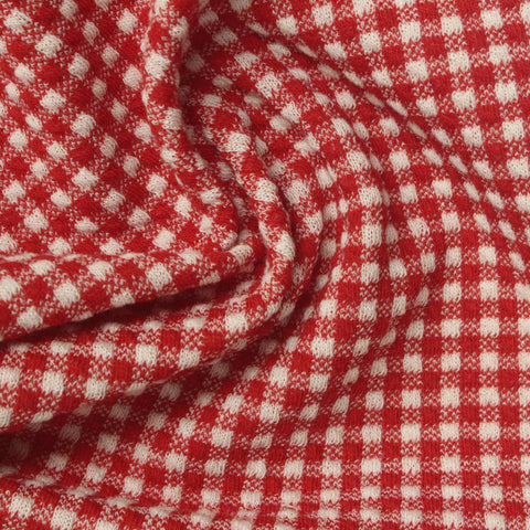 Red Check Interlock Knit, Cotton-Poly