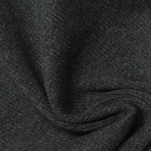 Dark Grey Marl Rib Knit, Cotton-Poly, 450 gsm