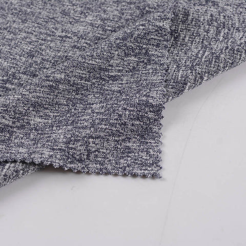 Navy Marl Rib Knit, Viscose-Poly, 418 gsm