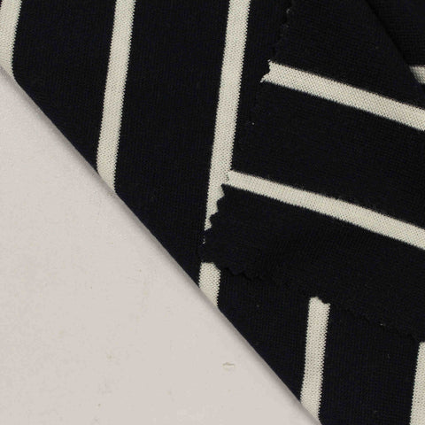 Black Horizontal-Stripe Rib Knit, Polyester, 260 gsm