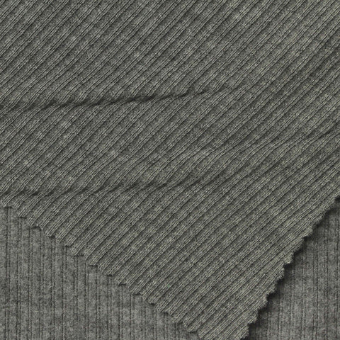 Grey Marl Rib Knit, Poly-Cotton, 230 gsm