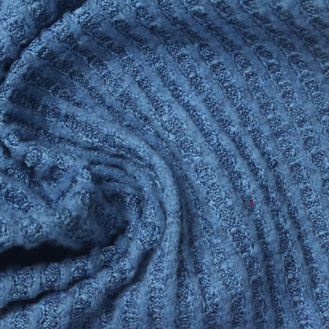 Brushed Polyester Stretch Waffle Knit Fabric, 220 gsm, 153 cm — Blue
