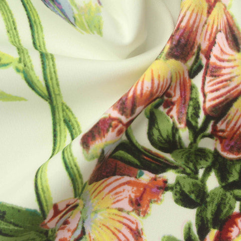 Yellow Flowers Scuba Knit, Polyester