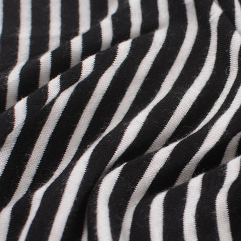Black Horizontal-Stripe Jersey Knit, Viscose, 194 gsm