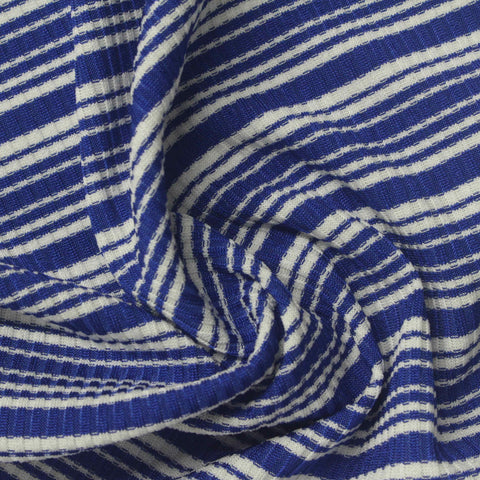 Blue Horizontal-Stripe Rib Knit, Polyester