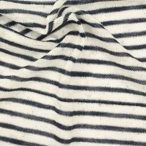 Navy Horizontal-Stripe Jersey Knit, Cotton-Poly, 132 gsm